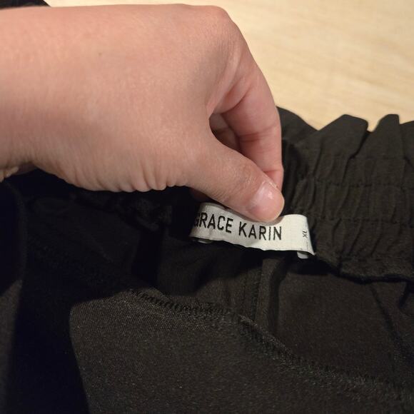 Grace Karin high waist women black paper bag waist cropped with ankle tie sz XL - Picture 5 of 9